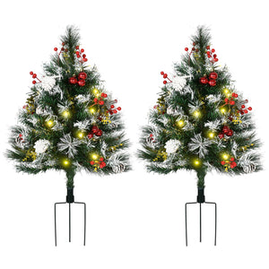 English Elm Homcom 2-Pack 30" Pre-Lit Outdoor Christmas Trees With Warm White Leds, Berries & Pine Cones For Entryways W2225P229121