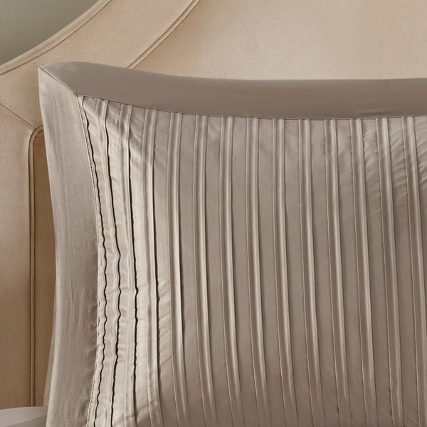 English Elm 7 Madison Park Trinity 7-Piece Charmeuse Comforter Set Queen with Pleated Design & Embroidered Pillows taupe 19.69 L x 23.62 W x 14.96 H B035128911