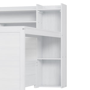 English Elm Wooden Twin Daybed with Trundle, Built-In Desk and Side Storage Shelves for Space-Saving Living Antique White 54.4 L x 18 W x 5.6 H N733S242275K