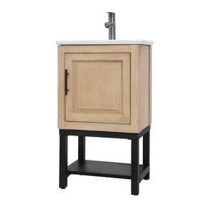English Elm 20" Compact Bathroom Vanity with Ceramic Sink, Textured Aluminum Faucet, Storage Cabinet & Shelf Natural W688P224410