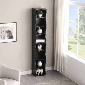 English Elm 8-layer ultra-thin 8-tier tall bookshelf with wavy edge design, space-saving display shelf for home office Black W487P339358