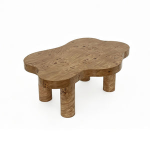 English Elm 40-inch Cloud Shaped Coffee Table Sculptural Mdf Top with Tapered Legs for Living Rooms Natural Wood W3935S00005