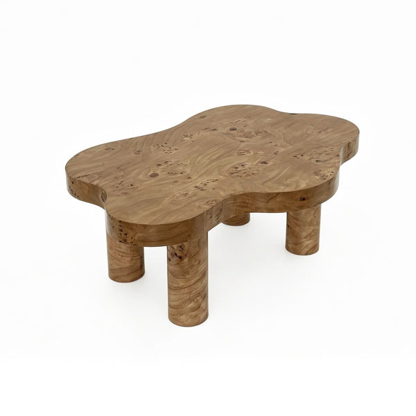 English Elm 40-inch Cloud Shaped Coffee Table Sculptural Mdf Top with Tapered Legs for Living Rooms Natural Wood W3935S00005