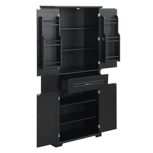 English Elm Bathroom Tall Storage Cabinet with Doors and Drawer, Adjustable Shelf, Anti-Tip Safety, MDF Finish Black N725P210330B