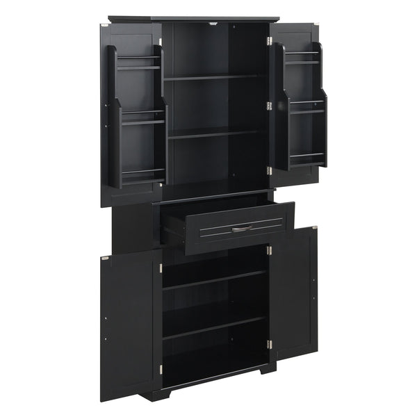 English Elm Bathroom Tall Storage Cabinet with Doors Drawer and Adjustable Shelf, MDF Build, Metal Handles, Anti-Tip Safety Black WF308204AAB