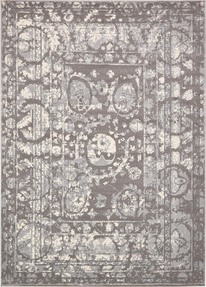 Unique Loom La Jolla Vintage Machine Made Border Rug Gray, Silver/Ivory 10' 0" x 14' 1"