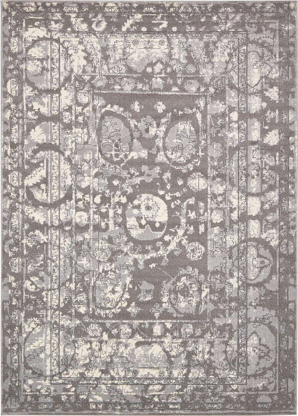 Unique Loom La Jolla Vintage Machine Made Border Rug Gray, Silver/Ivory 10' 0" x 14' 1"