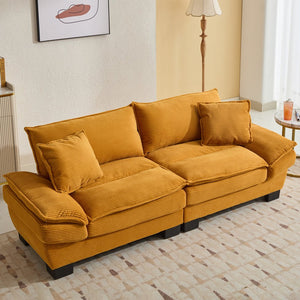 English Elm Corduroy Stylish Sleeper Sofa Loveseat with Dual-Layer Cushions & Two Support Pillows, Sturdy Frame Yellow W676P184141