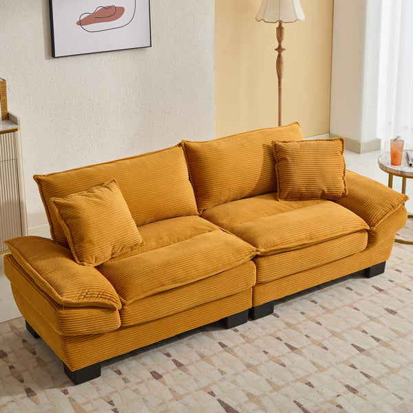 English Elm Corduroy Stylish Sleeper Sofa Loveseat with Dual-Layer Cushions & Two Support Pillows, Sturdy Frame Yellow W676P184141