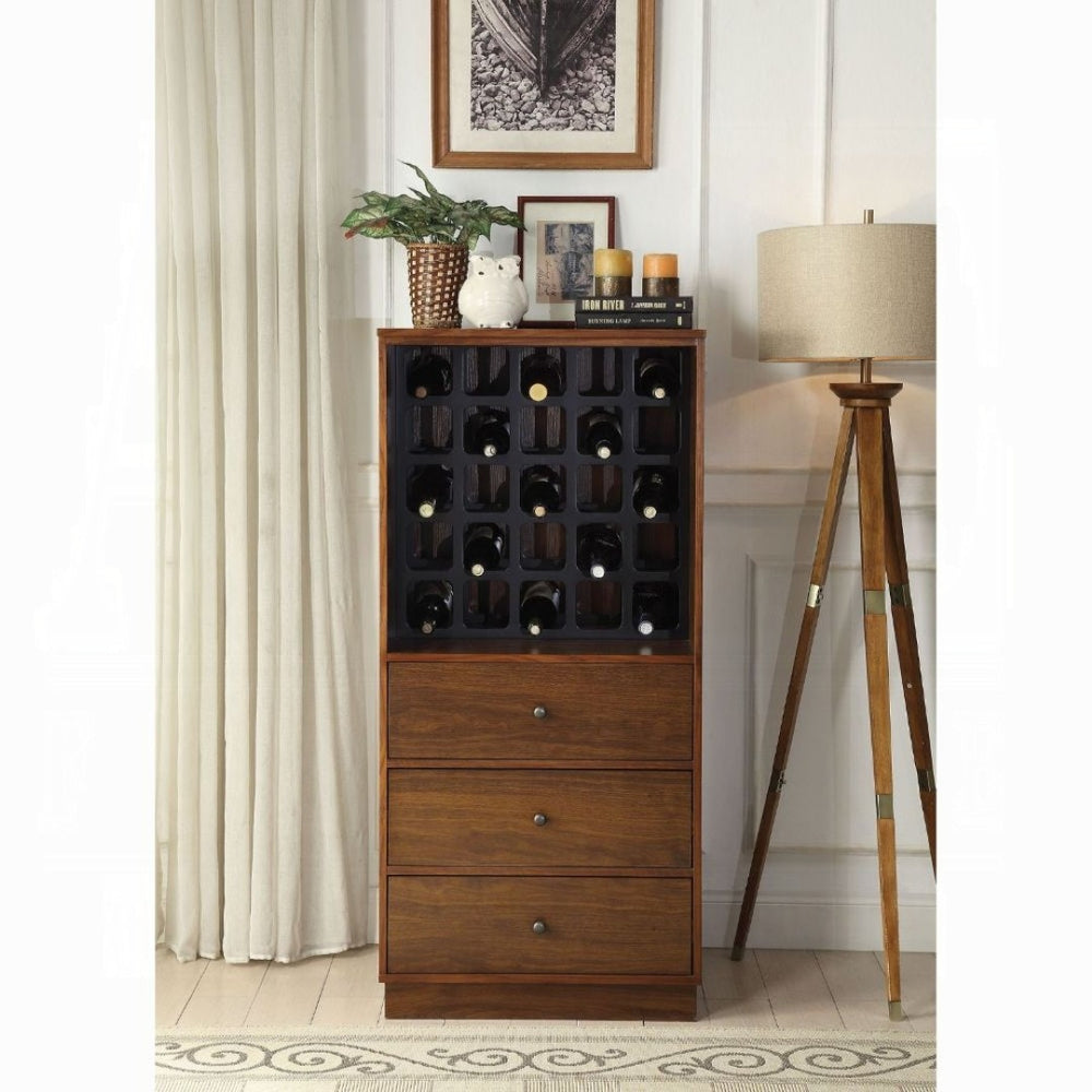 English Elm Walnut Finish Wine Cabinet with 25 Bottle Rack and Three Drawers for Dining Room B062P209332