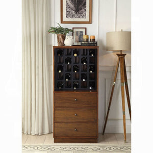 English Elm Walnut Finish Wine Cabinet with 25 Bottle Rack and Three Drawers for Dining Room B062P209332