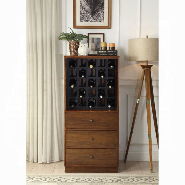 English Elm Walnut Finish Wine Cabinet with 25 Bottle Rack and Three Drawers for Dining Room B062P209332