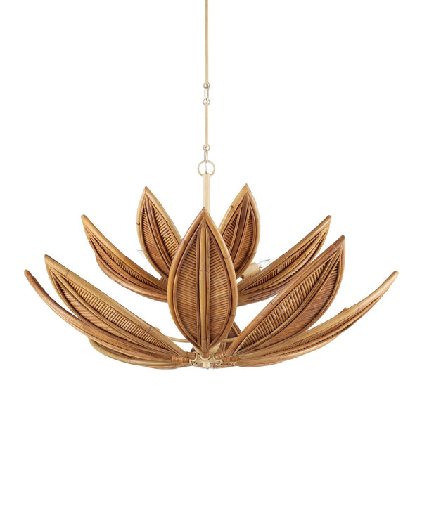 Currey & Company Cubana Two-tier Chandelier - Hand-crafted Rattan Leaves With Warm Glow, Adjustable Height, Elegant Design Natural Rattan ,Wrought Iron 9000-1298-currey-company