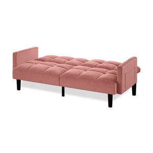 English Elm Velvet Convertible Futon Sofa Bed with Adjustable Back, Plush 9" Cushion, Eucalyptus Frame for Apartments Pink W1413P332830