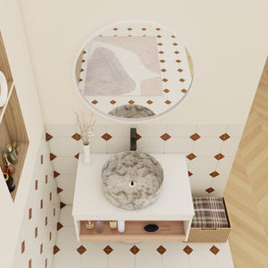 English Elm 30" Floating Wall Mount Bathroom Vanity Open Shelf Ceramic Vessel Sink Modern White Grey+White,White + Light Oak W3450S00059