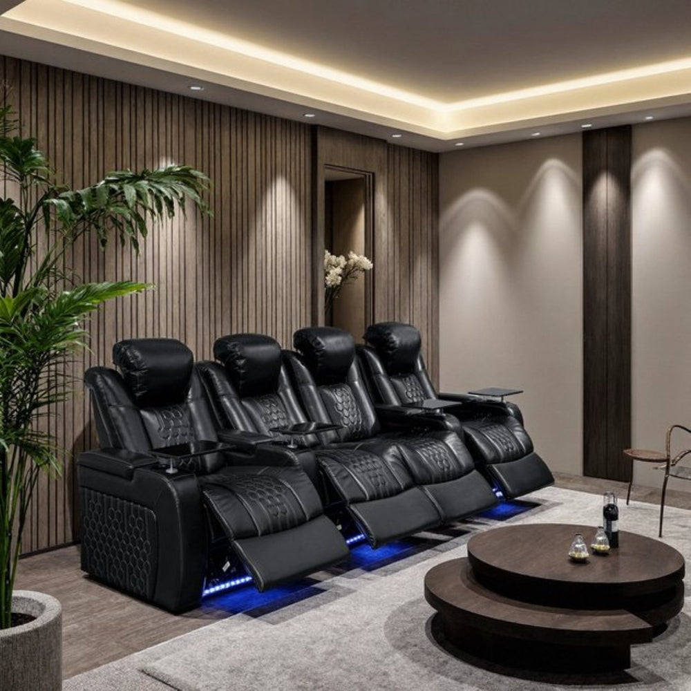 English Elm 124.4"power Reclining Sectional Nappa Leather Home Theater Rgb Led Smart Charging W3819S00094