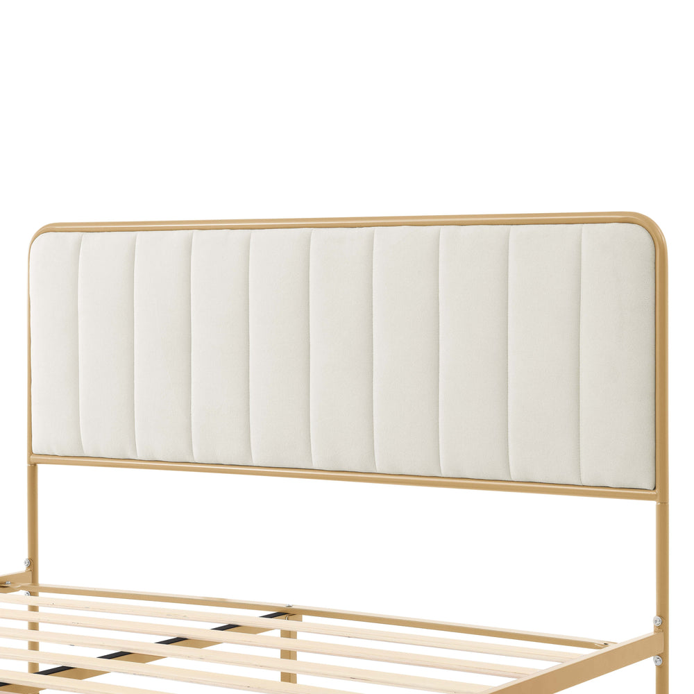 English Elm Ashley Tufted Queen Bed Frame in Beige Ice & Snow Velvet — Elegant Upholstered Headboard, Sturdy Design B343P383332