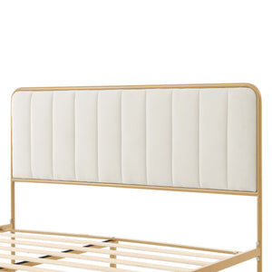 English Elm Ashley Tufted Queen Bed Frame in Beige Ice & Snow Velvet — Elegant Upholstered Headboard, Sturdy Design B343P383332