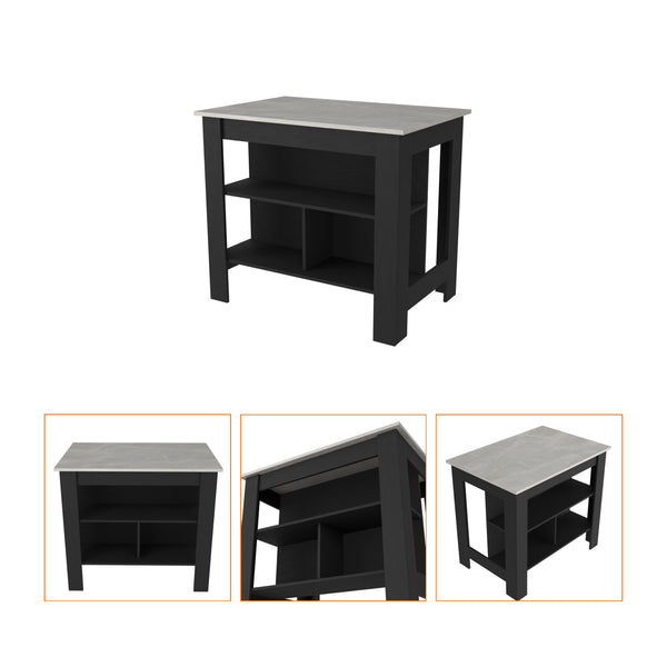 English Elm Brooklyn Kitchen Island with Spacious Top, Three Concealed Shelves, Legroom for Stool, Multicolor B128P148877