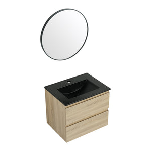 English Elm 24" Wall-Mounted Bathroom Vanity With Black Sink, 2 Soft-Close Drawers - Ideal For Compact Spaces! W999S00192