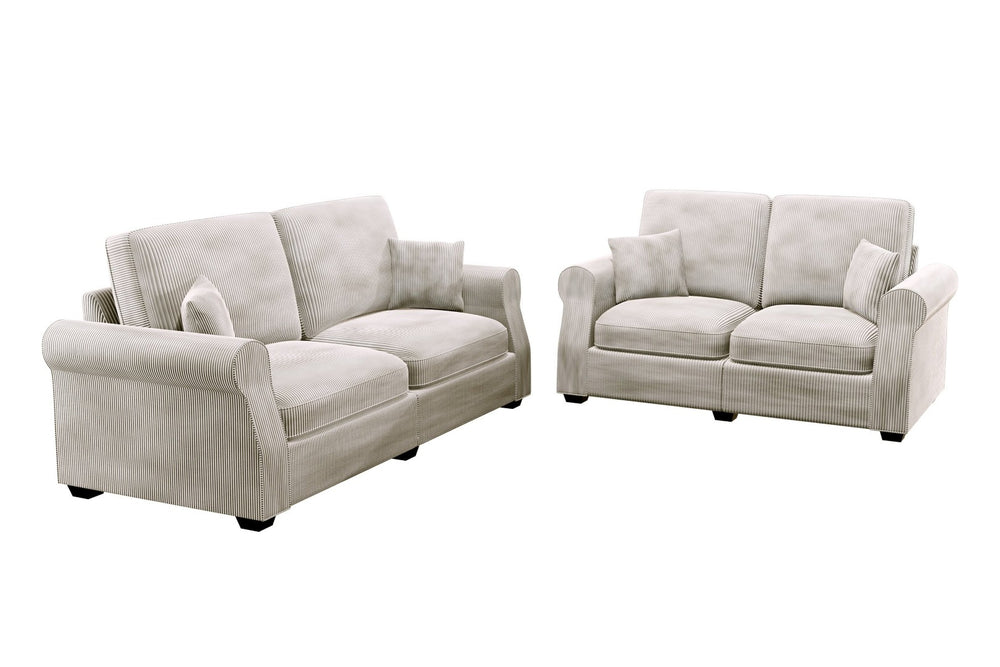 English Elm Contemporary Corduroy Sofa and Loveseat Set with Wooden Legs for Living Room B011S02181