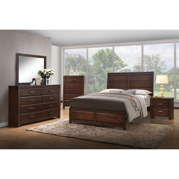 English Elm Walnut Queen Bedframe with Raised Panel Headboard & Low-Profile Footboard, Sturdy Slatted Support B062S00528