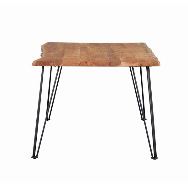 English Elm Shanahan Acacia Dining Table with Live Edge Top, Rustic Grain Finish & Minimalist Metal Legs for Durable Style B062S00656