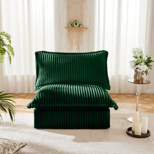 English Elm Koala Armless Corduroy Sofa Deep Seat Wraparound Back Support for Living Rooms Green W3041P272941