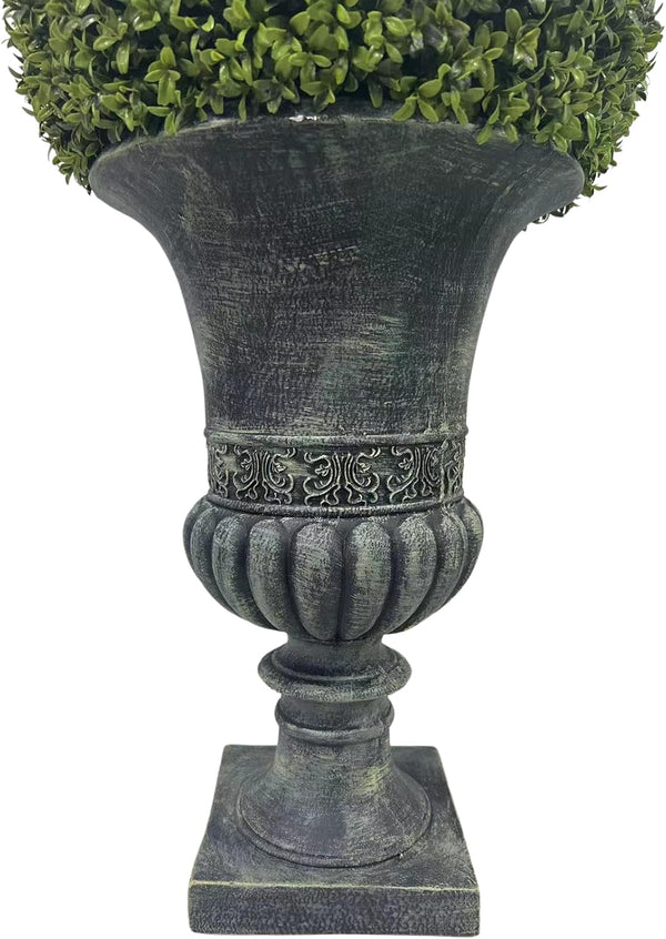 English Elm 32" Ball Topiary in Magnesia Pedestal Pot — Lifelike Artificial Plant for Indoor & Outdoor Decor Grey W1550P288706