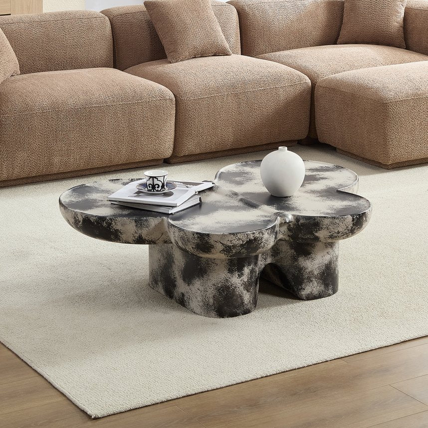 English Elm Butterfly sculptural coffee table in black & beige fiberglass, butterfly silhouette, matte limestone look, modern décor W2085S00074
