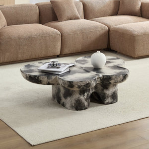 English Elm Butterfly sculptural coffee table in black & beige fiberglass, butterfly silhouette, matte limestone look, modern décor W2085S00074
