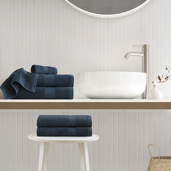 JLA Home Comfort Spaces - 500GSM Plush 6pc Towel Set Crafted from 100% Turkish Cotton for Spa Softness, Quick-Dry, Oeko-Tex Safe Navy AM73-0236