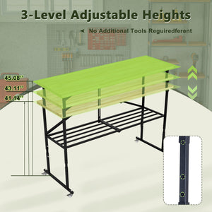 English Elm SmartFold Heavy-Duty Butcher-Block Workbench 2000LB Capacity Wood Top Portable Table w/ Locking Casters, Adjustable Height & Quick-Collapse Steel Frame W1422P325006