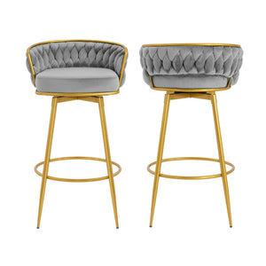 English Elm Christopher Knight Home® - Swivel Counter Height Bar Stools Set of 2 with 180° Turn, Hand-Woven Back, Gold Frame, Velvet Comfort Grey N762P216979E