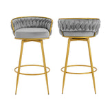 Christopher Knight Home® - Noble House - - Swivel Counter Height Bar Stools Set Of 2,31.5"Bar Height Stools With Hand-Woven Backrest & Gold Metal Legs,Modern Low Back Upholstered Kitchen Chairs With Footrest For Island,Dining Room,Grey