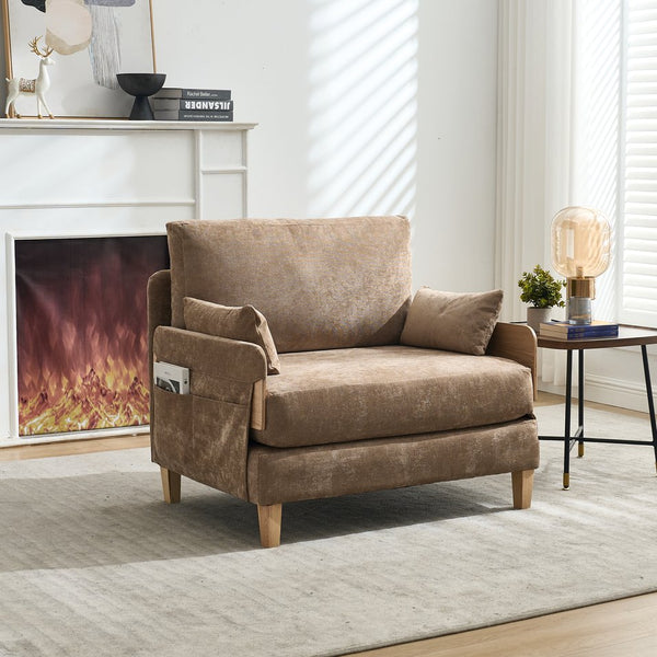 English Elm Foldable mid-century sleeper sofa bed recliner 3-in-1 convertible for small spaces with pillows and storage Light Brown W395P290557