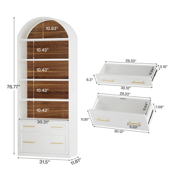 English Elm Open Five Tier Industrial Bookshelf with Steel Frame and Warm Brown Wood Finish T3971P456663