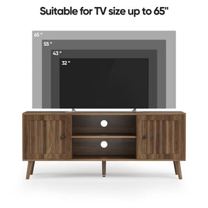English Elm 55-inch Mid-century Media Console with Louvered Doors and Solid Wood Legs for Living Room W1706P465297