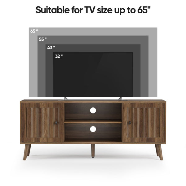 English Elm 55-inch Mid-century Media Console with Louvered Doors and Solid Wood Legs for Living Room W1706P465297