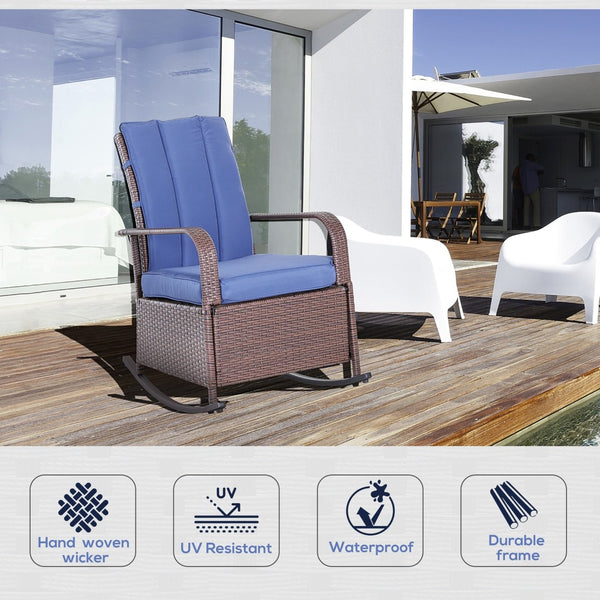 English Elm Outsunny Wicker Rocking Chair For Outdoor Relaxation, Adjustable Recliner With Cushions & Footrest W2225P200811-GIGA