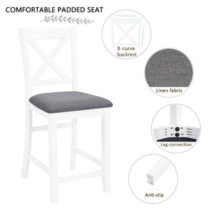 English Elm Elegant Square Acacia Wood Dining Set with Four Linen Upholstered Chairs Modern Style W1998S00104