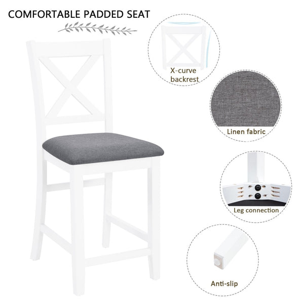 English Elm Elegant Square Acacia Wood Dining Set with Four Linen Upholstered Chairs Modern Style W1998S00104