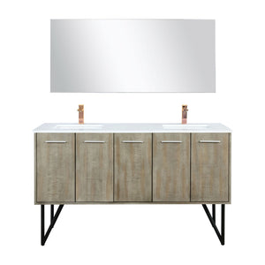 English Elm Rustic Acacia Double Bath Vanity 60" W With White Quartz Top, Rose Gold Faucet & Large Mirror Set B2731S01670-GIGA