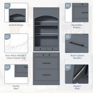 English Elm Topmax Freestanding Tall Pantry Cabinet Faux Marble Top 5 Drawers Modern Kitchen Hutch Gray N717S000075E