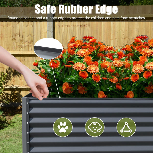 English Elm 8x4x2 Galvanized Raised Garden Bed with Rust-Resistant Steel, Open-Base Drainage, Support Rods, Safe Edges Gray W1859P197999