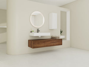 English Elm 60 Inch Wall-Mounted Bathroom Vanity Set With Resin Sink, Soft-Close Drawers, And Side Cabinet Space W999S00284
