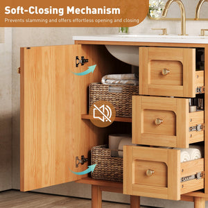 English Elm 30 Inch Bathroom Vanity with Ceramic Sink, Grey Farmhouse Cabinet w/3 Soft-Close Drawers & Storage N710P333972P