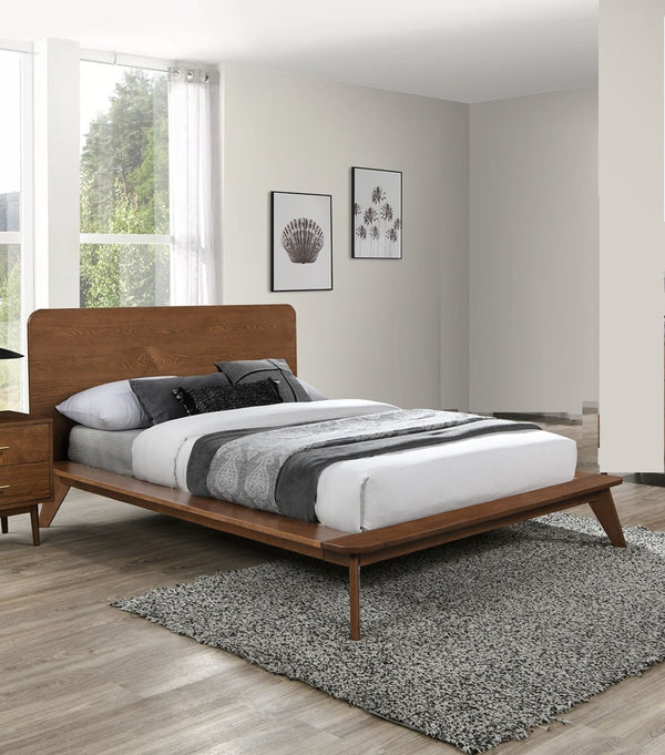 English Elm Walnut Full Size Platform Bed Frame – Mid-Century Modern Style, Solid Wood, Easy Assembly, Mattress Ready B2741S00453-GIGA