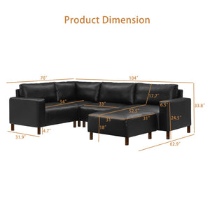 English Elm Modern Five Piece Modular Sectional with Ottoman Pu Leather Living Room Sofa Set Black W1097S00267