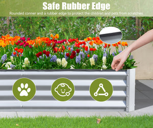 English Elm 8x4x1 Raised Garden Bed Galvanized Steel Outdoor Planter Box with Open Base, Support Rods & Safety Edge Silver W1859P197955